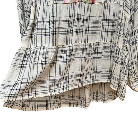 Anthropologie Top Blouse Darlene Long Sleeves Plaid Floral Bohemian Babydoll SM - Picture 6 of 9